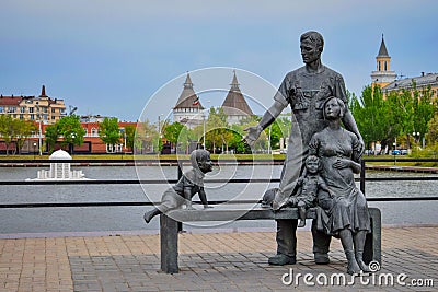 Family sculpture at Swan Lake in Astrakhan Stock Photo